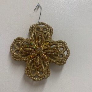 Sparkly Ornate Gold Cross Christmas Ornament